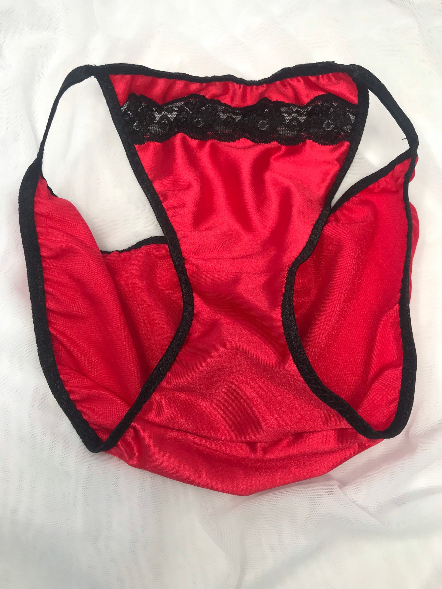 Red and black Nylon Satin String bikini MADE TO ORDER