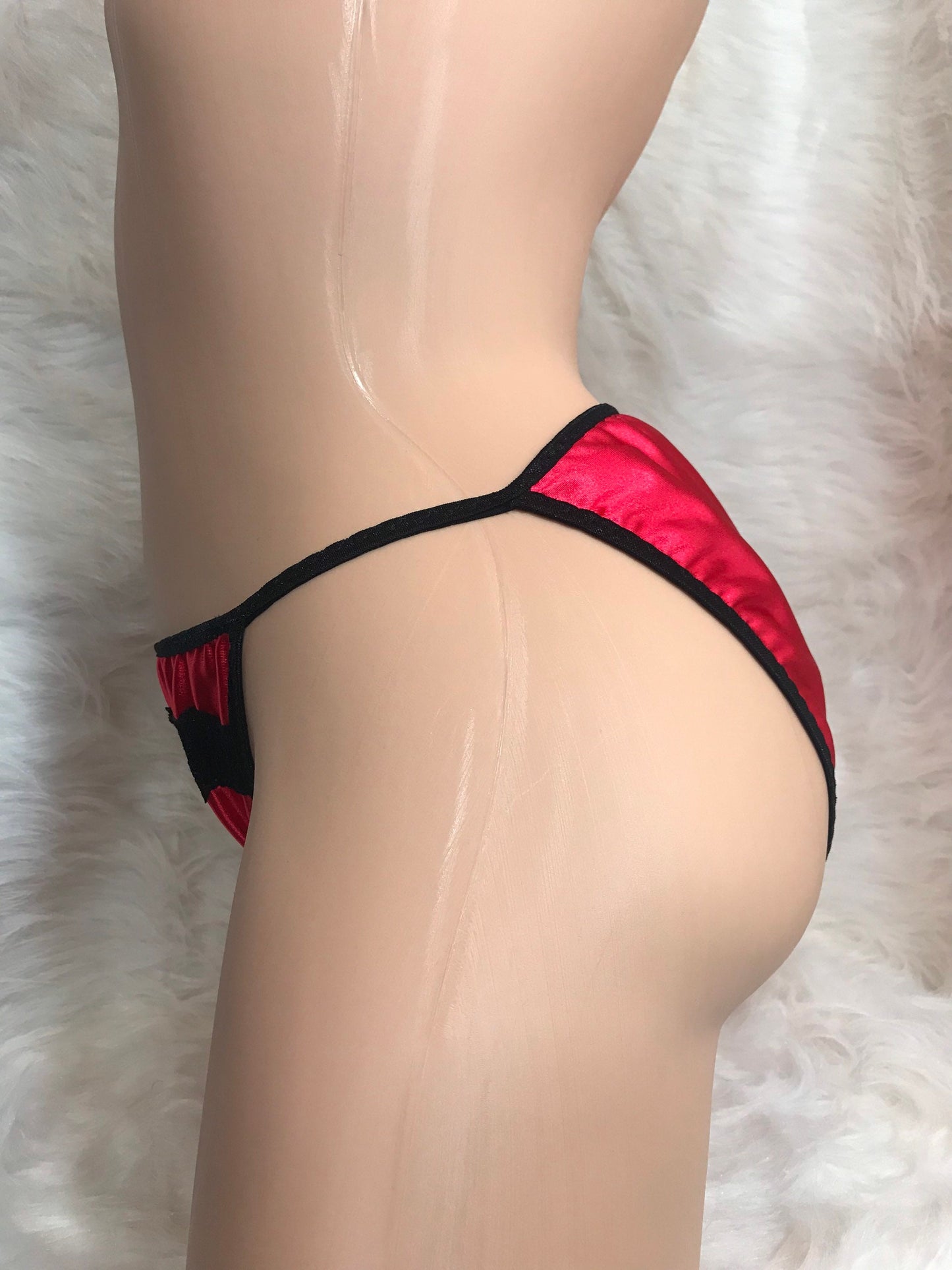 Red and black Nylon Satin String bikini MADE TO ORDER