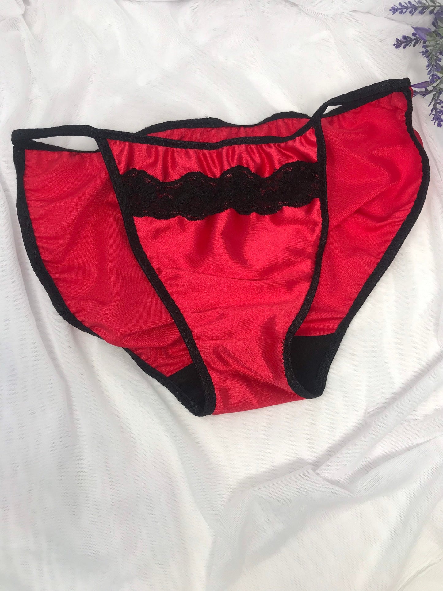 Red and black Nylon Satin String bikini MADE TO ORDER