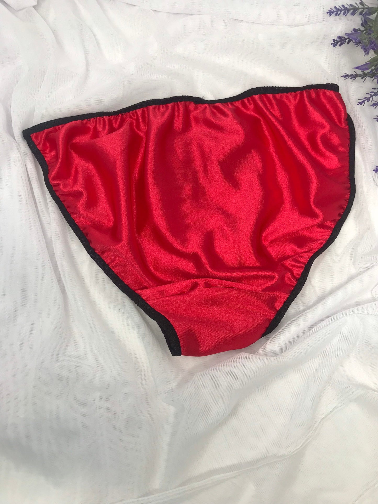 Red and black Nylon Satin String bikini MADE TO ORDER