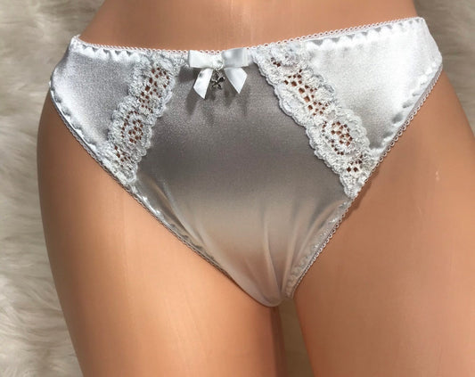 Nylon Satin Thong White MADE TO ORDER